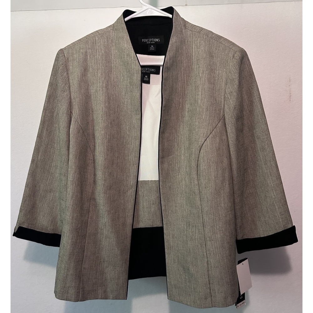 Perceptions 2 Pc Blazer Top Womens Size 16 Olive/ Tan /Black Color Block NEW!